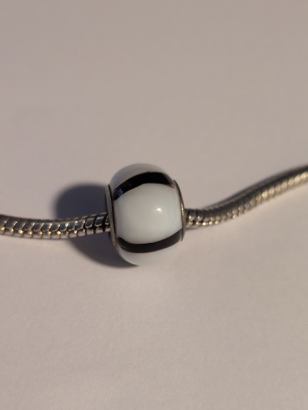 White & Black Stripe Glass Charm for Pandora Style Bracelet